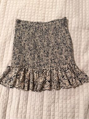 Japna Black and Cream Floral Ruffle-Hem Mini Skirt